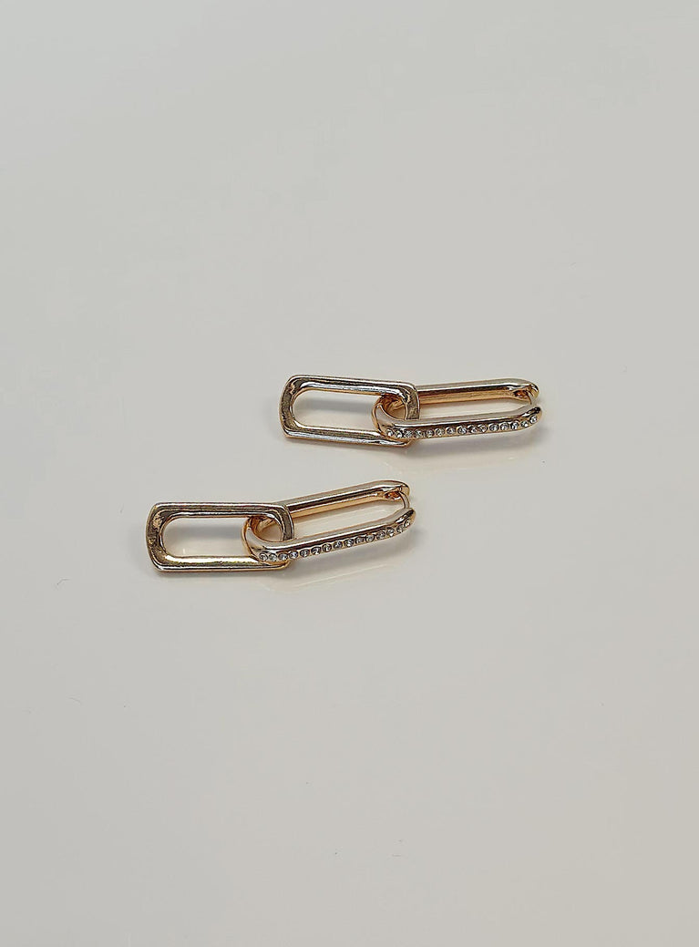 Earrings Gold toned Hoop fastening Diamante detail