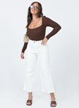 front view of model wearing Princess Polly Charlotte Bodysuit Brown Full Sleeves Square Neck 