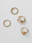 Ring pack Princess Polly Exclusive Princess Polly Sustainably Made 80% recycled pre-consumer zinc alloy 20% acrylic Gold-toned Pack of four Vintage look Pearl details