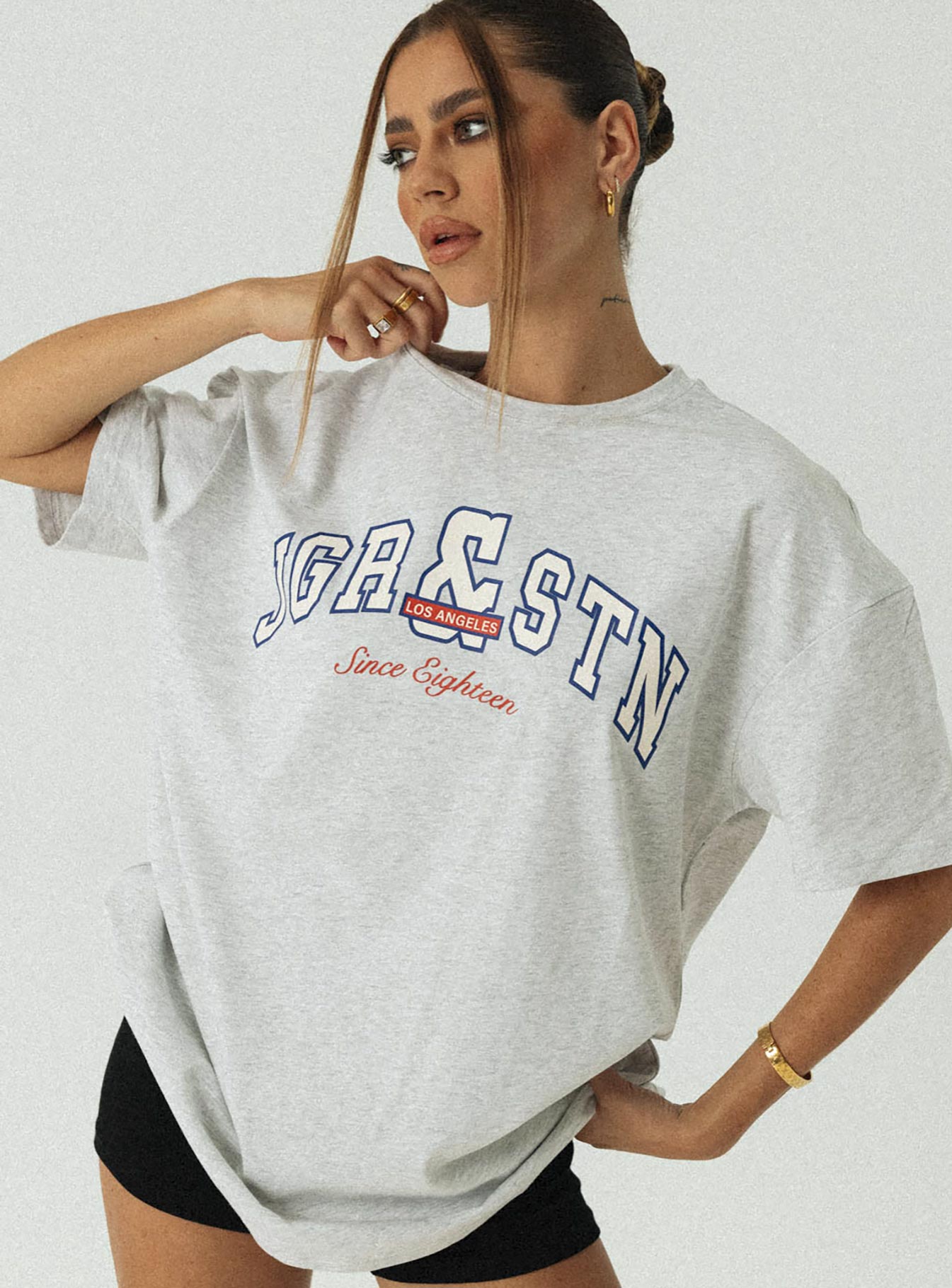 product Princess Polly Half Sleeves Crew Neck  Jagger & Stone Vintage Oversized Tee Grey