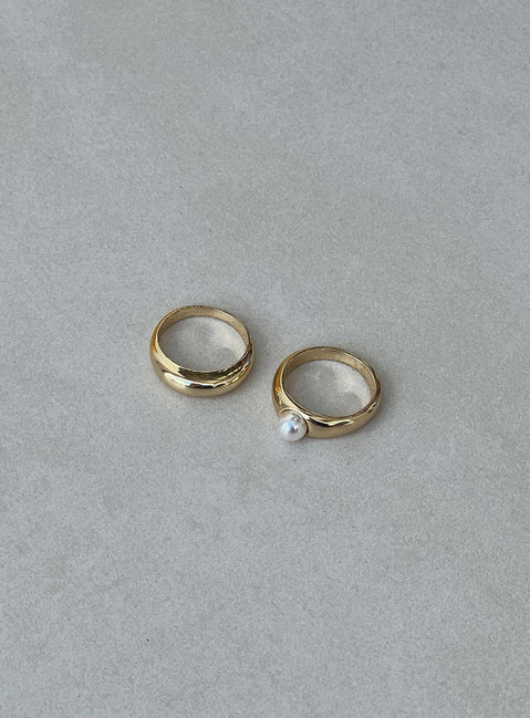 Ring pack 18K Gold Plated Pack of two Pearl detail Lightweight