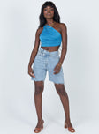 front view of model wearing Princess Polly The Goddess Crop Blue 