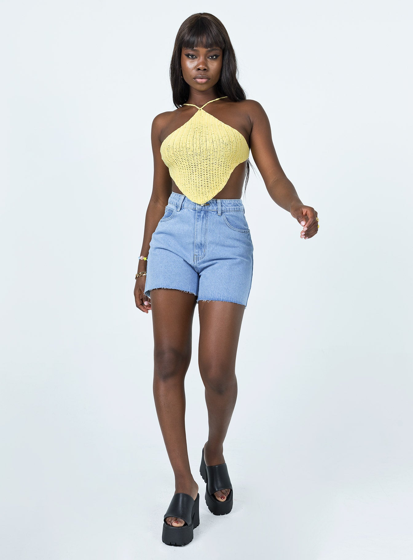 front view of model wearing Princess Polly Avoca Top Yellow 