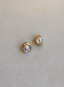 Earrings Stud fastening Gold-toned Pearl detail