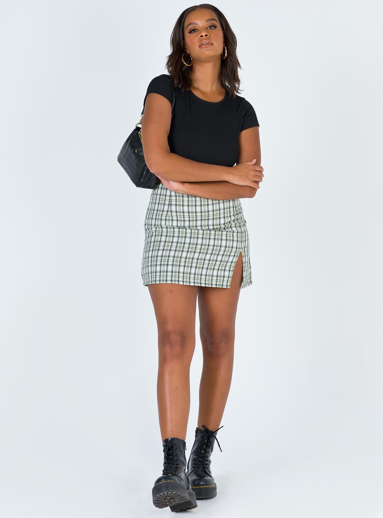   front view of model wearing Princess Polly Spencer Mini Skirt 