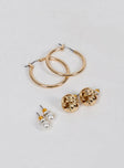 Earring pack Set of three Hoop & stud styles Pear detail Gold-toned Stud & latch fastening