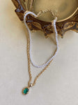 Necklace Gold-toned Pearl detail Lobster clasp fastening Gemstone pendant 