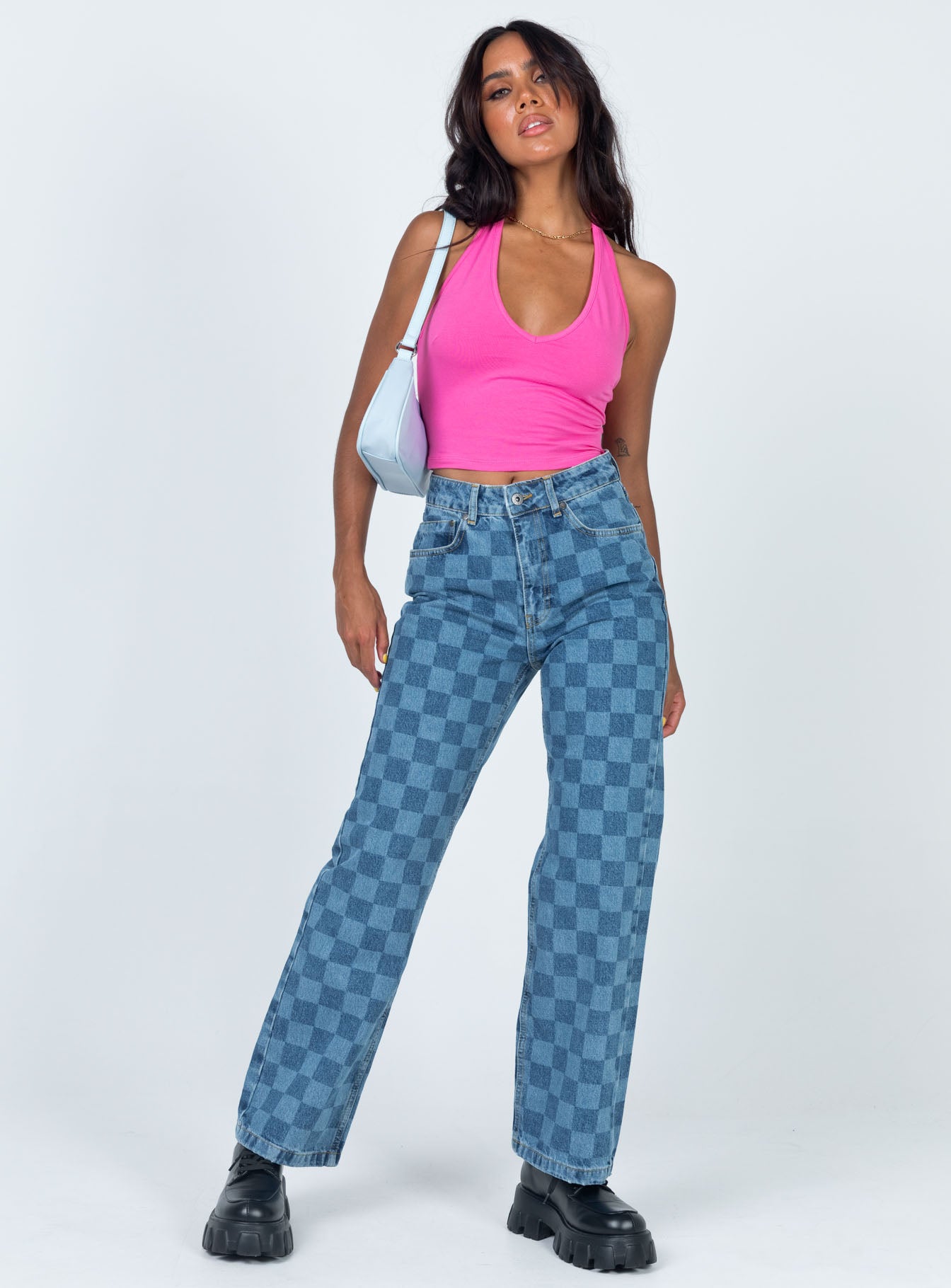 front view of model wearing Princess Polly Kourtney Top Pink 