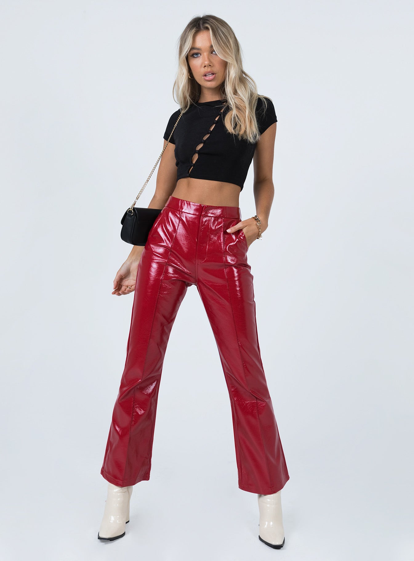 front view of model wearing Princess Polly Mystic Wonder Top Black 