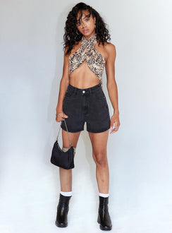 front view of model wearing Princess Polly Girls Night Wrap Top Leopard 