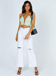 Princess Polly Mid Rise  Cece Hammer Wide Leg Knee Rip Jeans White Denim