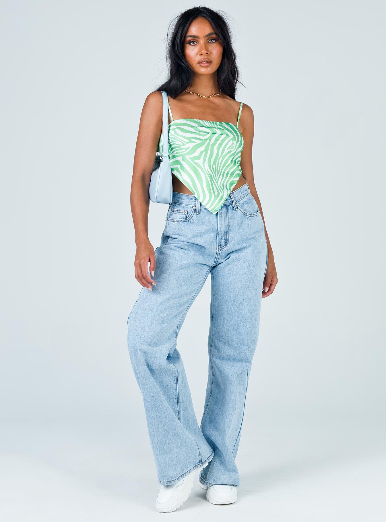 front view of model wearing Princess Polly Miss Lexy Top Green 