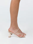 Heels Faux leather material  Strappy upper  Block heel  Square toe 