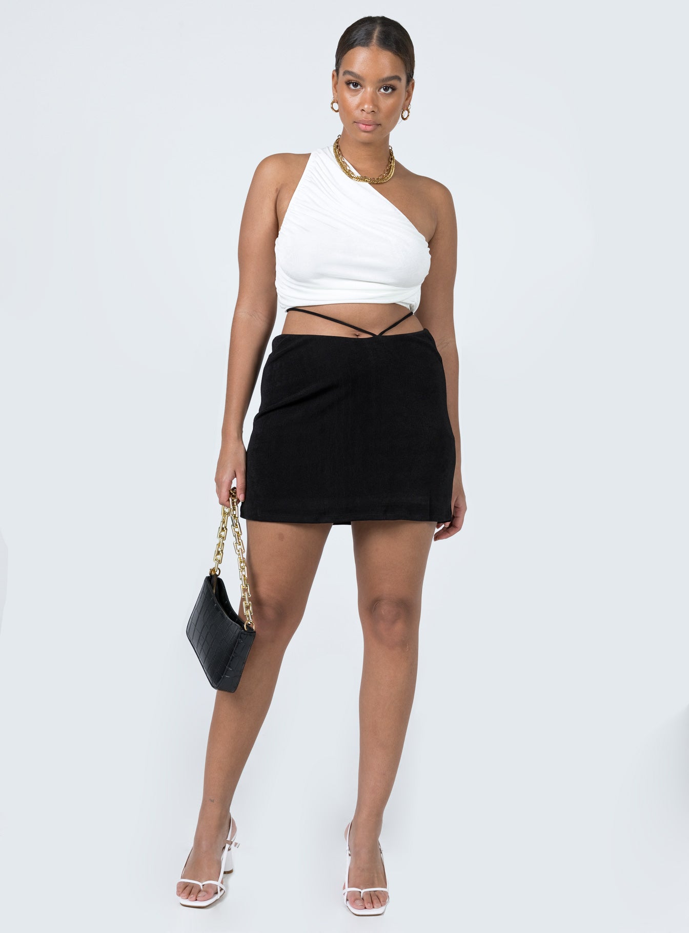   front view of model wearing Princess Polly Maisie Mini Skirt Black 