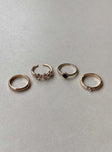 Ring set Pack of four Diamante & gemstone detail Gold-toned 