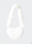 Crossbody bag Heart shaped Faux fur material Fixed strap Magnetic button fastening