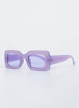 Purple sunglasses Rectangle shape  Moulded nose bridge  Purple tinted lenses 