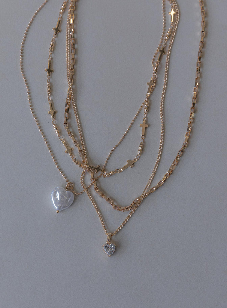 Baroness Pearl Heart Necklace Pack Gold