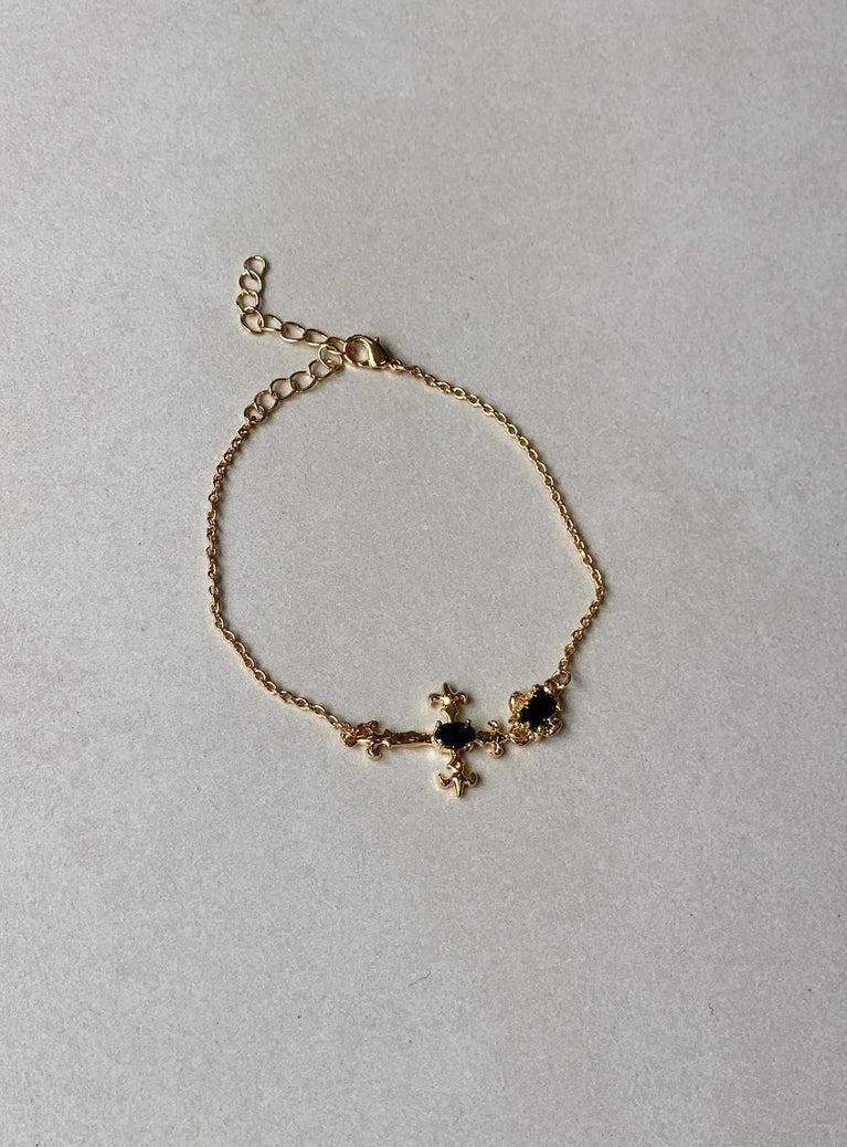 Bracelet Gold-toned Dainty chain Cross charm  Gemstone detail Lobster clasp fastening