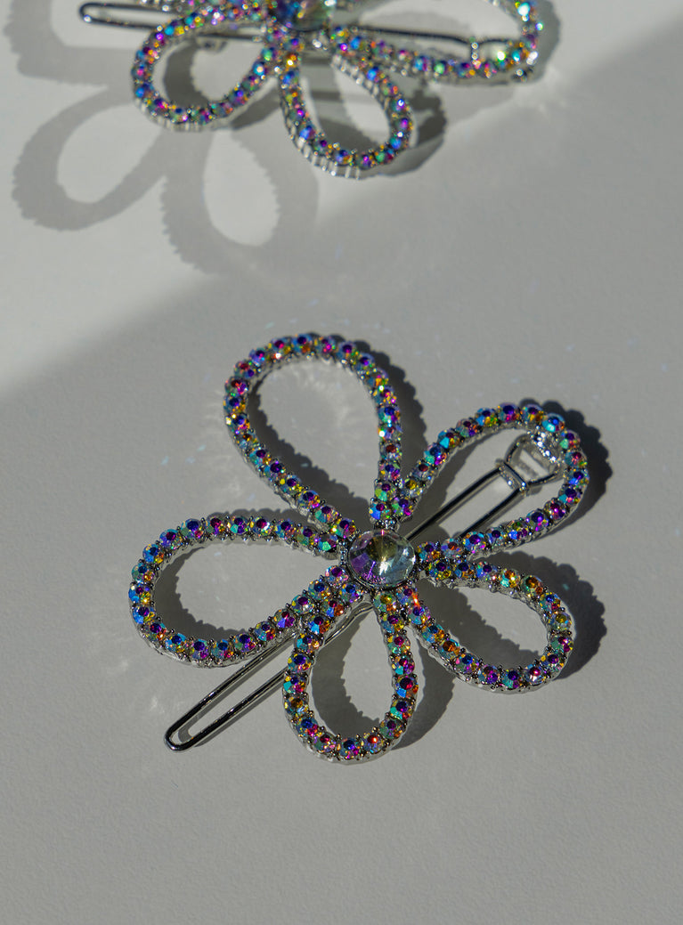 Hair pin  50% zinc alloy 50% rhinestone Flower shape  Diamante detail  Pin fastening 