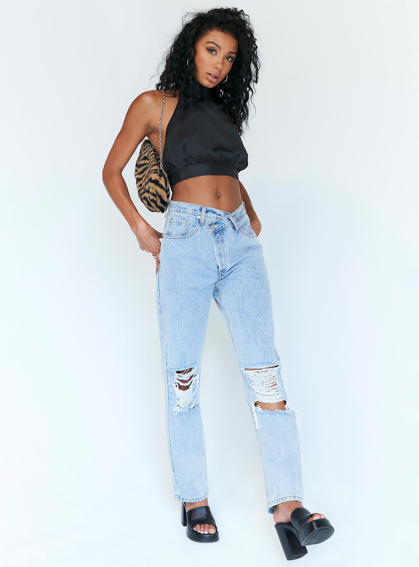 front view of model wearing Princess Polly Paityn Top Black 