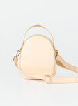 Cream crossbody bag Nylon material Fixed handle Adjustable & removable crossbody strap Three seperate compartments Zip fastenings Gold-toned hardware Flat base