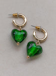 Earrings 55% coloured glaze  40% zinc alloy 5% iron Stud fastening  Hoop look Heart drop charm 
