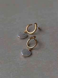 Earrings Stud fastening  Gold-toned loop  Pearl drop charm High shine finish 