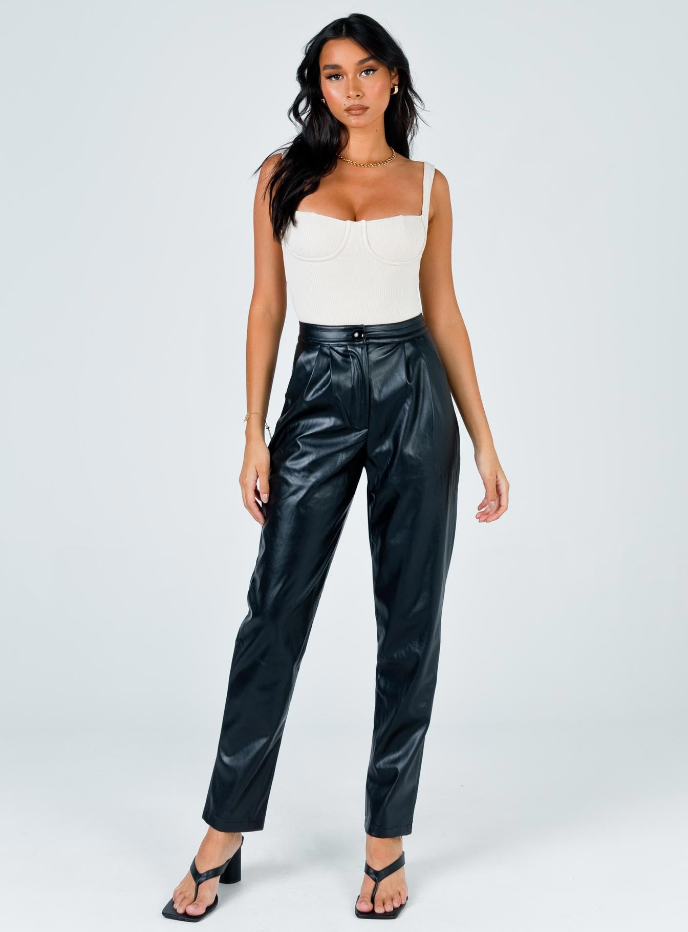 front view of model wearing Princess Polly Kloye Bodysuit Beige Sleeveless 