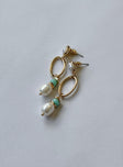 Earrings Drop down charm Gold-toned Stud fastening Pearl detail