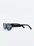 Black sunglasses Black tinted lenses Moulded nose bridge Lightweight Gold toned hardware