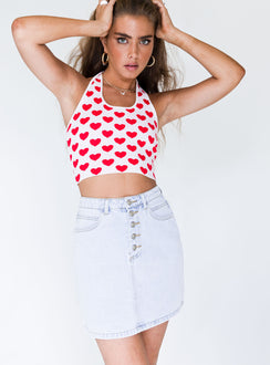   front view of model wearing Princess Polly Sophia Mini Skirt Denim 