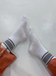 Socks 78% organic cotton 12% polyester 10% spandex Crew style  Stripe print  Good stretch 