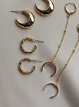 Earring pack Set of three Hoop design Stud fastening Drop down charm Gold-toned