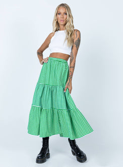   front view of model wearing Princess Polly Hale Midi Skirt Green 