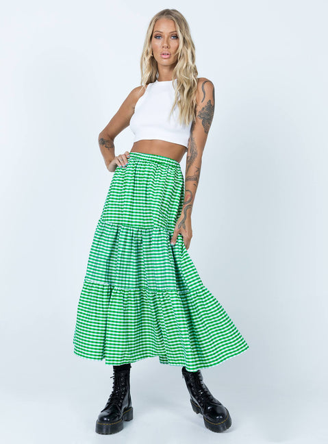   front view of model wearing Princess Polly Hale Midi Skirt Green 