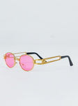 Sunglasses 70% metal 30% PC UV 400 Round style  Gold metal frame  Pink tinted lenses