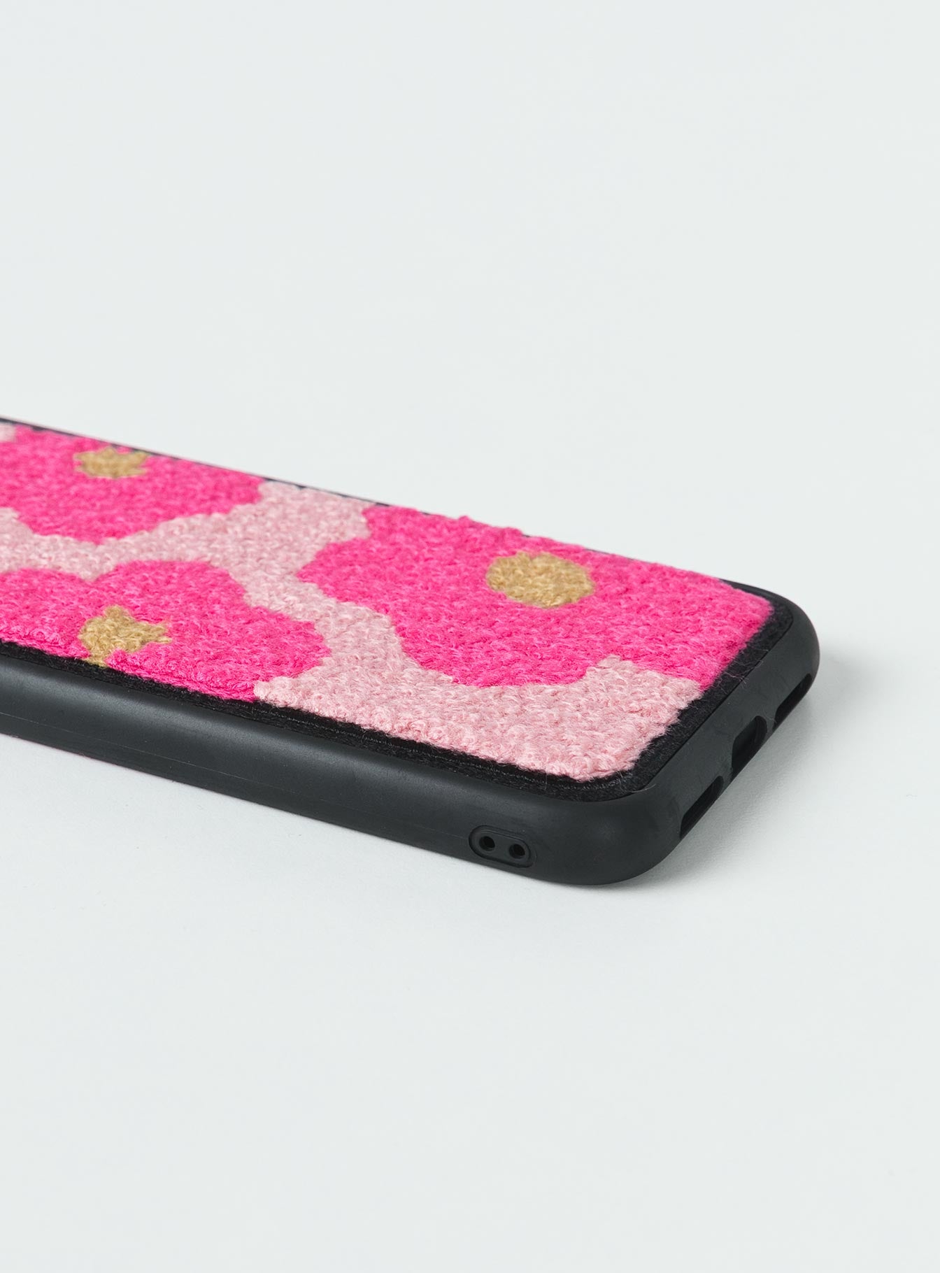 iPhone case Faux fur material  Floral print  Rubber edges 