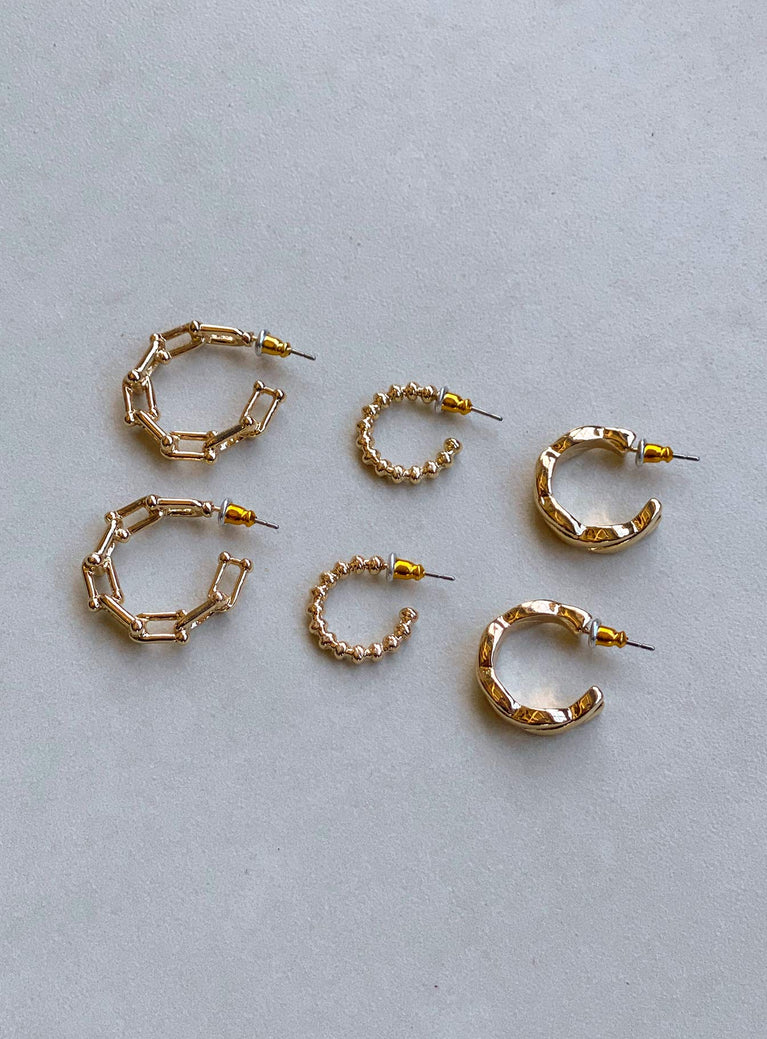 Hoop earring pack Pack of three Each style differs Gold-toned Stud fastening