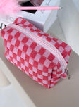 Cosmetics bag Knit material Check print Zip fastening  Fully lined 