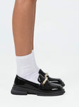 Loafers Faux patent leather Platform base Treaded sole Gold-toned & pearl snaffle detail Rounded toe