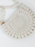 Bag 70% cotton 30% polyester Crochet material  Cross body strap  Rose gold toned hardware  Zip fastening  Single internal pocket  Fully lined 