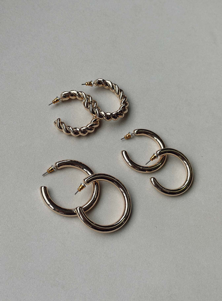 Earrings Pack of three styles  Hoop style Stud fastening Gold-toned Lightweight