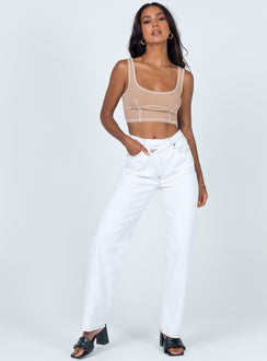 front view of model wearing Princess Polly Carl Top Beige 