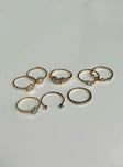 Ring pack Gold toned Pack of eight Thin bands Diamante detail Lightweight