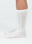 White knee high socks Partially sheer Elasticated cuff
