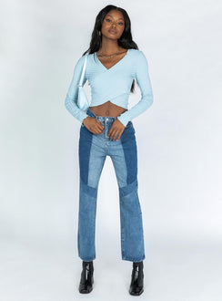 front view of model wearing Princess Polly Abigal Top Blue 