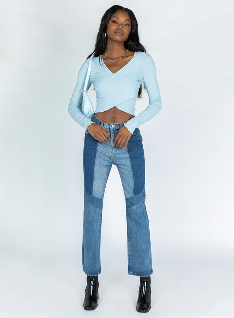 front view of model wearing Princess Polly Abigal Top Blue 