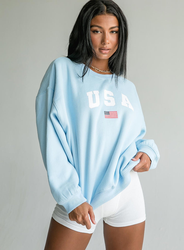 USA Oversized Crewneck Sweatshirt Blue