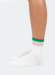 Crew socks Striped print Ribbed cuff Good stretch 